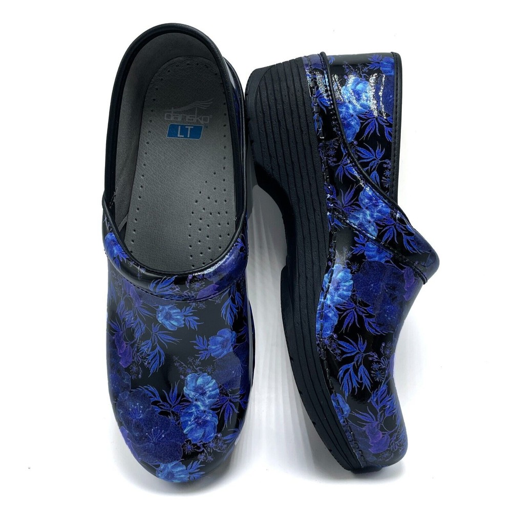 Dansko LT Pro Clogs for Women Sz 41 Slip Resistant Blue Floral Occupational Shoe